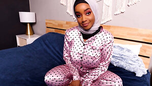 Cute ebony is wearing a hijab and feasting on a BWC