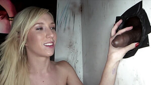 Pretty blonde needs to make eight guys happy inside a glory hole