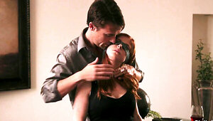 Redhead girl is blindfolded and fucked by a kinky man