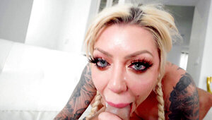 Blue eyed superwhore fingers herself during hard oral