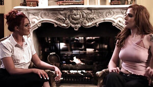 Horny tutor teaches her redhead student lesbian sex lessons