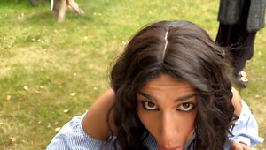 She joins in after she let this passerby fuck his horny daughter