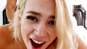 Geeky blonde girl treats stepdad to a wild fuck in POV