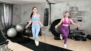 Taylee Wood and Jenny Doll working out with a big cock