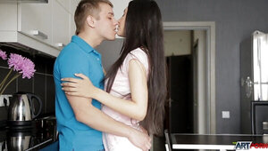 Romantic couple's sex ends with the babe being facialed