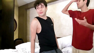 Giving him a handjob and a rimjob while masturbating