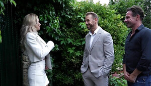 Blonde with big boobies fucking two men at the same time