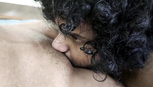 Great shots of a hairy man fucking his busty Desi wife