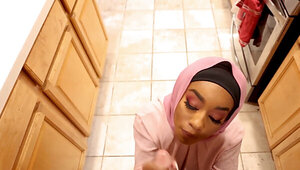 Cute ebony is wearing a hijab and feasting on a BWC