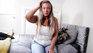 Busty blonde bitch Beth is teasing herself with a toy