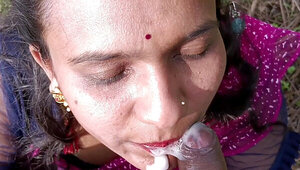Cumming on the face of the thick Indian MILF outdoors