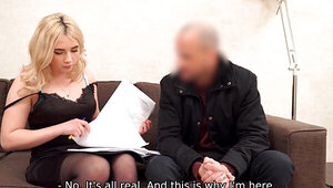 European blonde beauty's wet pussy pays off her debts