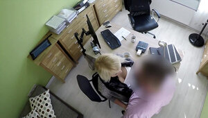 Loan shark blackmails comely blonde into quick sex in office