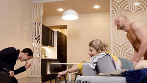 Sexy blonde gf's twat gets pounded by her bf's dad big dick