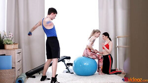 Trainer's dick got hard for two sportsgirls