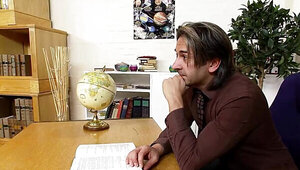 Freaky teacher fucking her tight schoolgirl pussy here