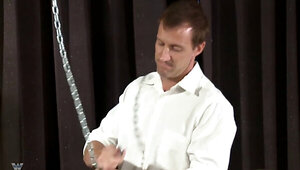 Blonde cutie is bound and fucked by a depraved master