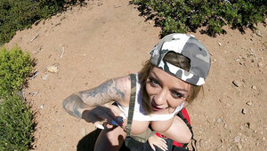 Hiking slut Karma RX sucking off Miles Long in POV