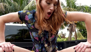 Red-haired Victoria Gracen makes driver horny so he should stop