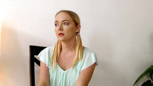 Pigtailed beauty Iris Rose jerking off a dick in POV