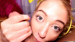 Petite blonde Chloe Cherry sits on a cock in POV-style video