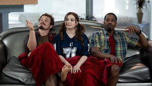 Threesome with a curvy teen who loves black and white