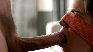 Slave lets me tie her hands and put a blindfold on her face