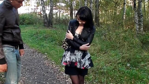 Eva Dark has anal threesome in the quiet public park in Russia