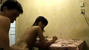 Unexperienced small asian kazakh teenage chick and Russian man