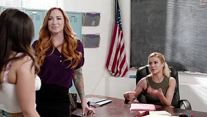 Mega horny mommy making women cum together in classroom