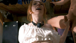 Petite Bavarian babe gets a load of two huge cocks