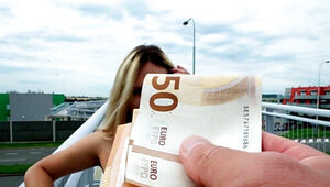 Public agent finds a blonde babe and offers her money