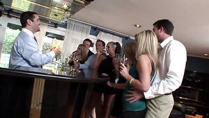 Horny girls with hot bodies screwing random men in a group vid