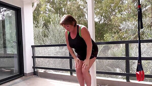 Big and meaty lady working out and being nasty as well