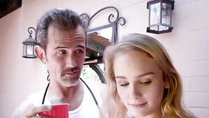 Stepfamily pleasure with two barely legal stunners