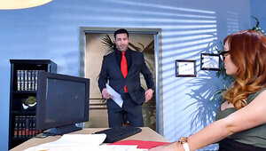 Sexy Brunette With Glasses And High Heels Riding A Cock