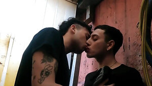 Sniffing underwear in the laundromat before banging