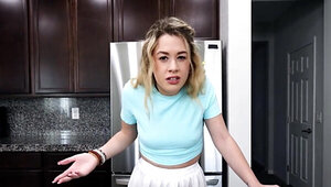 Slutty sister catches her horny stepbrother peeping