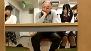Nasty Old Dude and Japanese Schoolgirl In A Library