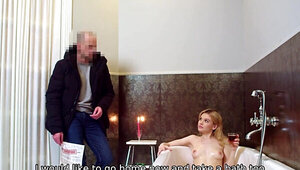 Blonde with a tight body gets fucked in the bathroom