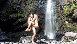 Big-assed blonde fucking fat dick by the waterfall POV