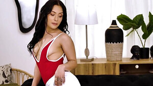 Onesie wearing brunette teases and gets fucked silly