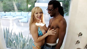 Interracial fucking masterpiece with a horny blondie