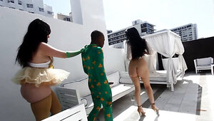 Two stunning busty babes share bbc in mouth and doggy style