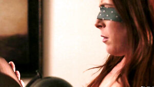Redhead girl is blindfolded and fucked by a kinky man