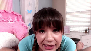 Pigtailed chick with a thick figure taking a big dick in POV