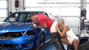 Chloe Lamour surprises him in the garage with a rimjob