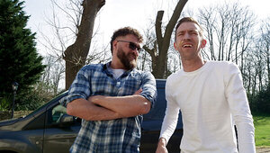 Two cocks cummshotting a gorgeous busty blonde milf