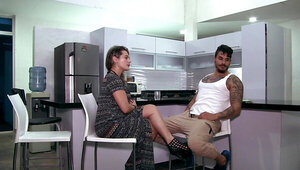 Latina with natural boobs is fucked all over the house