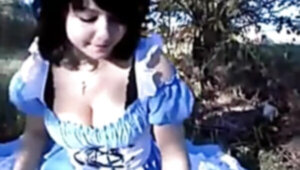 Alice in Wonderland cosplay girlfriend has public hookup with beau